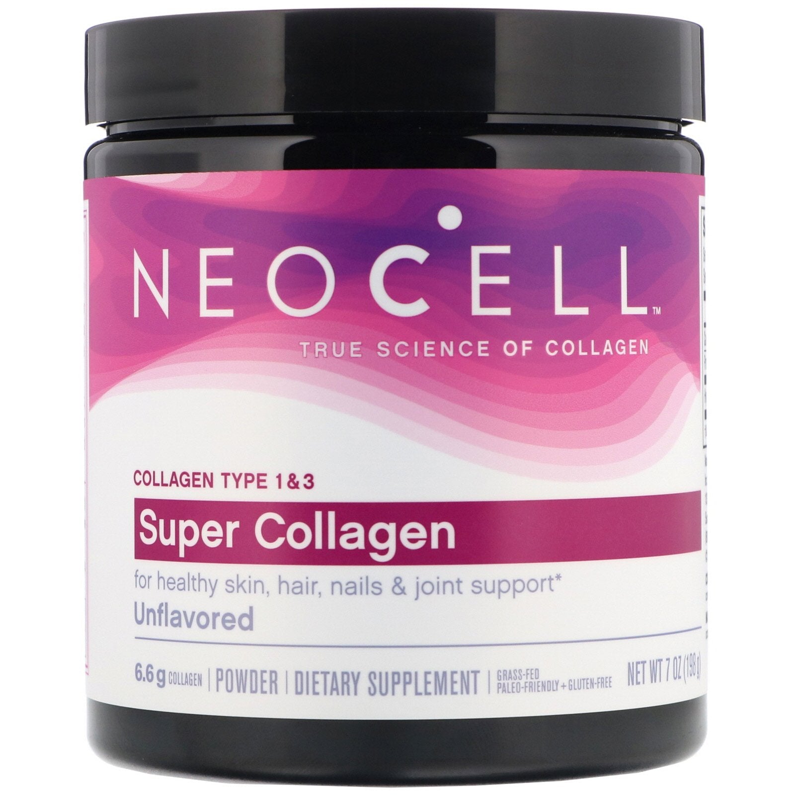 NeoCell Super Collagen Peptides Powder, 7 Ounces, Non-GMO, Grass Fed, Paleo Friendly, Gluten Free, For Hair, Skin, Nails & Joints (Packaging May Vary), Unflavored, 20 Servings